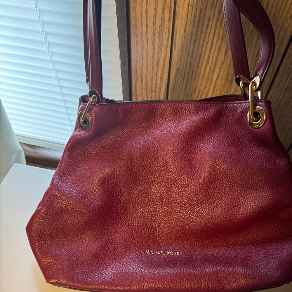 Michael Kors Red Leather Shoulder Bag with Gold Hardware